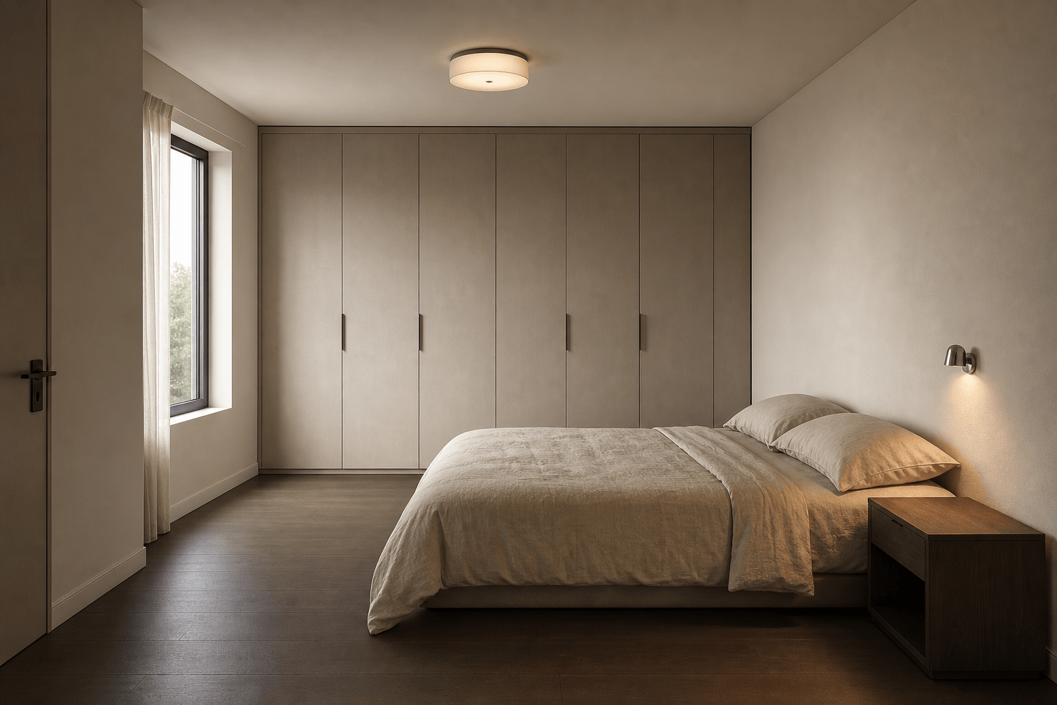 Small Chrome Sconce on a Matte Bedroom Wall