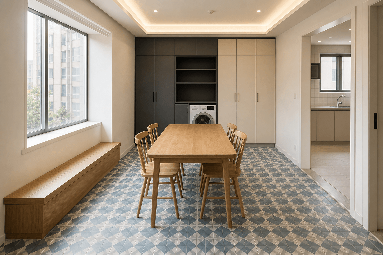 Dining Nook Defined by Patterned Tile